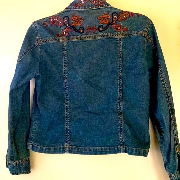 Coldwater Creek women’s sequined, designed dark denim jacket. - Picture 6 of 9